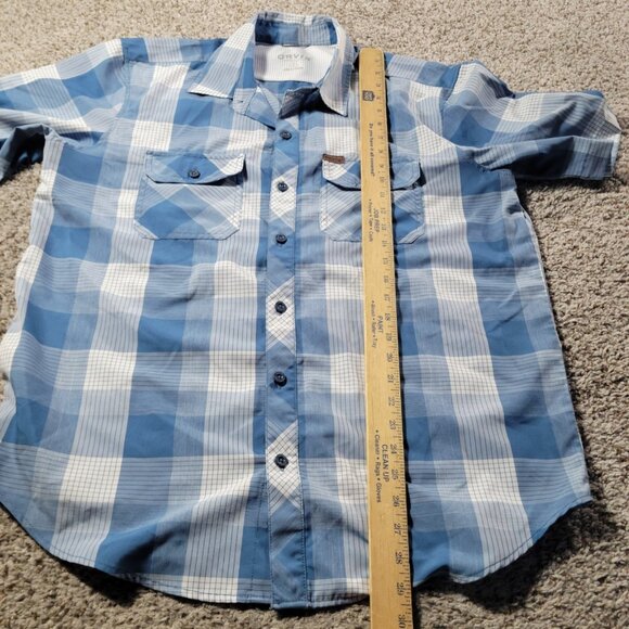 Orvis Shirt Mens Large Blue Short Sleeve Button Up Polyester Hiking Camp Plaid - Picture 5 of 7